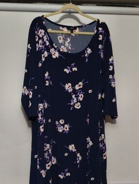 ellos Navy Floral Scoop Neck Long Sleeve Dress